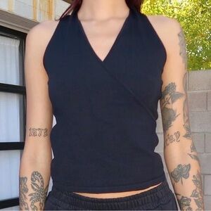 Y2k Black Halter Wrap Women's Top